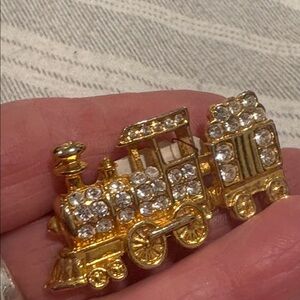 Vintage Rhinestone Caboose Pin
 New Gold Metal Beautiful
